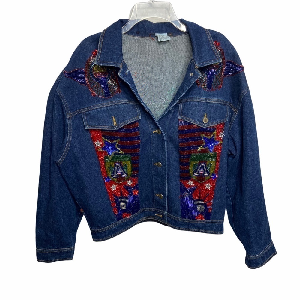 America Americana Jean Denim Sequin Jacket Sz M